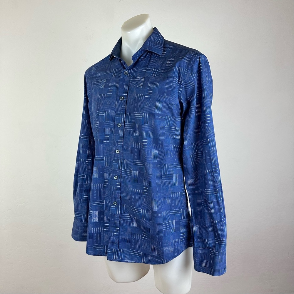 Bugatchi Patterned Blue Button Down Shirt - image 4